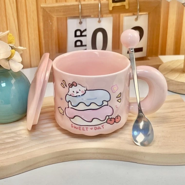 Cốc sứ 400ml hộp quà tặng C03 nắp thìa, hình đáng yêu, quà ý nghĩa cho bạn trai và bạn gái 6