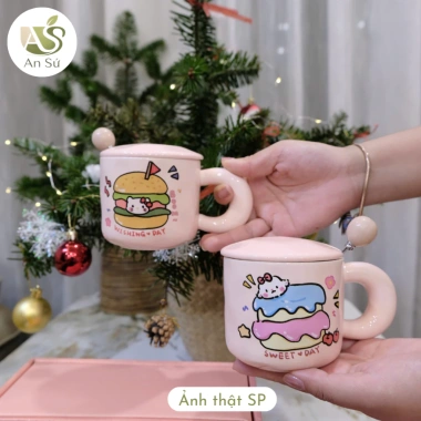 Cốc sứ 400ml hộp quà tặng C03 nắp thìa, hình đáng yêu, quà ý nghĩa cho bạn trai và bạn gái 9
