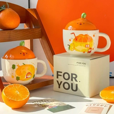 Cốc sứ Bumi Homedecor nắp quả quýt đáng yêu – Quà sinh nhật, decor chụp ảnh 2