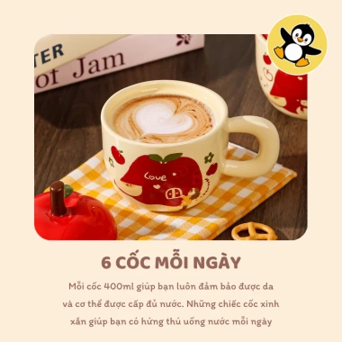 Cốc sứ cute 400ml Quà tặng sinh nhật ly sứ hình quả táo, giá ưu đãi 99.000đ
