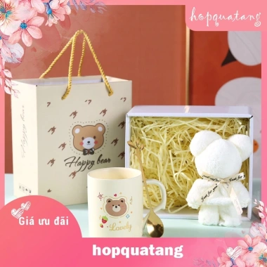 Cốc sứ cute quà sinh nhật, kèm hộp gấu bông & khăn tắm giấy rơm - chỉ 70.000đ 3