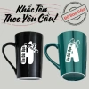 Cốc sứ in hình Chữ Cao Bồi & Nơ, khắc tên cá nhân hoá Đen Xanh, quà tặng 20.000₫