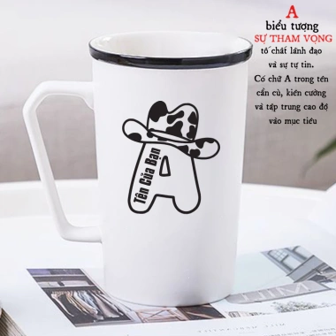 Cốc sứ in hình Chữ Cao Bồi & Nơ, khắc tên cá nhân hoá Đen Xanh, quà tặng 20.000₫ 2