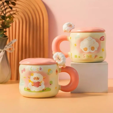 Cốc sứ Ly 450ml Nắp hình con cừu + Muỗng, Quà tặng an toàn cho nước nóng - Giá 104.000đ 5 Cốc sứ Ly 450ml Nắp hình con cừu + Muỗng, Quà tặng an toàn cho nước nóng - Giá 104.000đ 5
