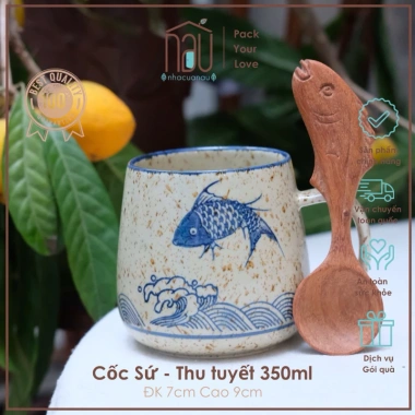 Cốc Sứ Thu Tụy 350ml phong cách Nhật men tiêu - Dùng văn phòng, trà, cafe, quà sinh nhật, giá 25.000 VND