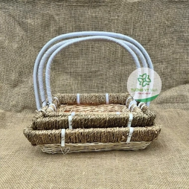Combo 10 giỏ quà Tết Giỏ hoa quả, trái cây, mây viền cói chữ nhật 255 300k