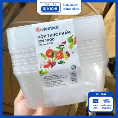 Combo 10 Hộp Nhựa Trong Suốt 1.000ml Bảo Quản Thực Phẩm Giá 55.000đ Kichi