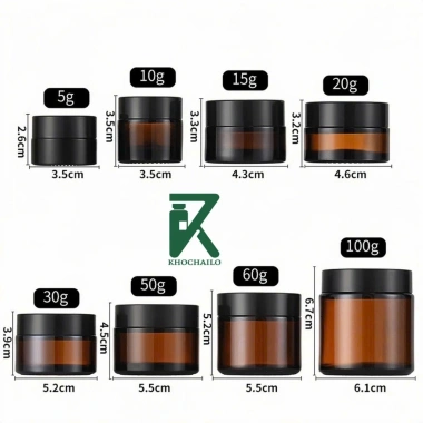 Combo 10 hũ thủy tinh tròn nâu chiết mỹ phẩm đựng kem nắp đen 5-100gr giá ưu đãi 65.000 VND