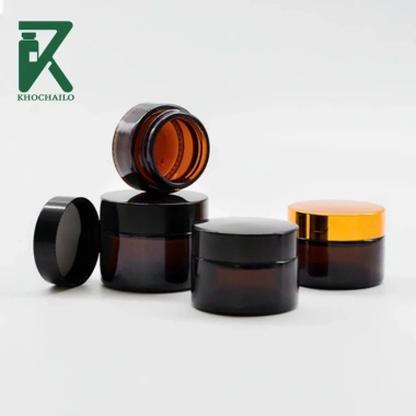 Combo 10 hũ thủy tinh tròn nâu chiết mỹ phẩm đựng kem nắp đen 5-100gr giá ưu đãi 65.000 VND