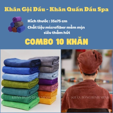 Combo 10 khăn gội đầu salon 35x75 Microfiber mềm mịn thấm hút nước khăn quấn đầu spa dày cao cấp giá 110.000 VND