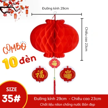 Combo 10 quả cầu nilon đỏ treo Tết – Đèn lồng chống thấm, trang trí Tết 10.000 VND