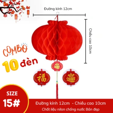 Combo 10 quả cầu nilon đỏ treo Tết – Đèn lồng chống thấm, trang trí Tết 10.000 VND