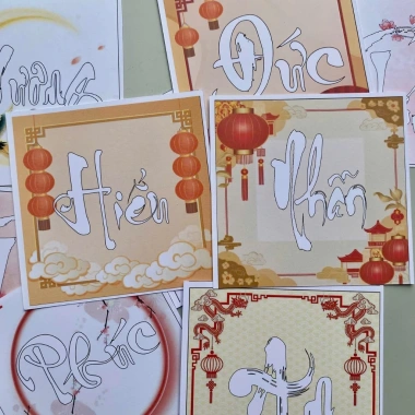 Combo 10 tranh tô màu chữ Thư Pháp khổ vuông bìa dày giảm stress và quà ý nghĩa