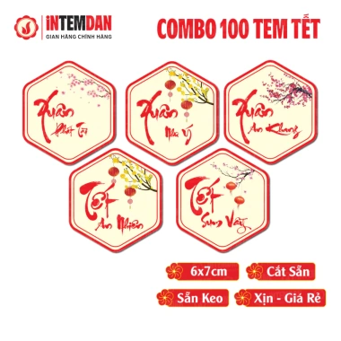 Combo 100 Tem Tết Lục Giác VINH LIEN Decal Giấy Dán Giỏ Quà Dưa Hồng Giá 97.000₫