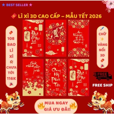 Combo 108 Bao Lì Xì 3D Ánh Kim Cao Cấp Tết Bính Ngọ 2.026 - Giấy Dày Sang Trọng, Tinh Xảo, May Mắn 6 Combo 108 Bao Lì Xì 3D Ánh Kim Cao Cấp Tết Bính Ngọ 2.026 - Giấy Dày Sang Trọng, Tinh Xảo, May Mắn 6