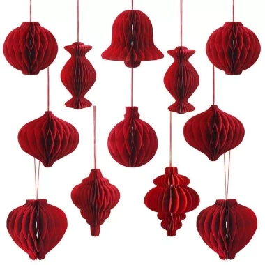 Combo 12 Đèn lồng tổ ong đỏ nhung - Trang trí Tết rực rỡ, giảm giá còn 45.000₫