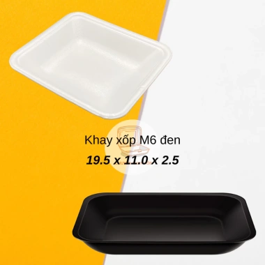 Combo 125 Khay Xốp M6 Đen - Đựng Thực Phẩm Nóng & Cấp Đông, Giá Rẻ, Bán Sỉ Giá Tốt