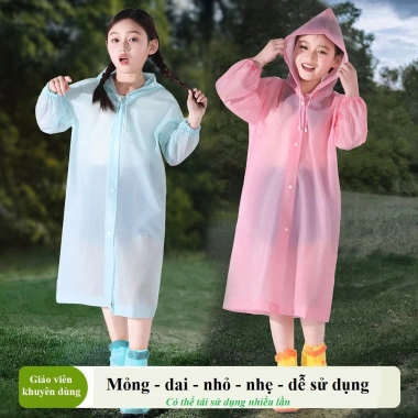 Combo 2 áo mưa măng tô cho bé gái & bé trai, cao 110‑140cm, nhẹ gọn, học sinh tiểu học AM04 2