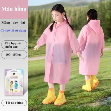 Combo 2 áo mưa măng tô cho bé gái & bé trai, cao 110‑140cm, nhẹ gọn, học sinh tiểu học AM04 10