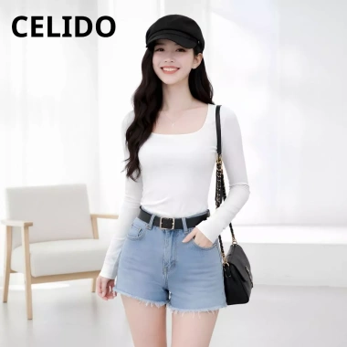 Combo 2 Áo Thun Nữ CELIDO Dài Tay Cổ Tròn và Cổ Vuông Cao Cấp Tôn Dáng Sang Trọng - Đồ Tết 2.026 Giá 127k