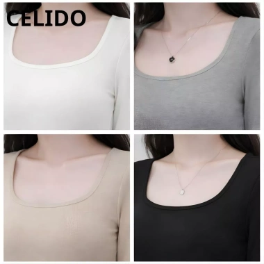 Combo 2 Áo Thun Nữ CELIDO Dài Tay Cổ Tròn và Cổ Vuông Cao Cấp Tôn Dáng Sang Trọng - Đồ Tết 2.026 Giá 127k