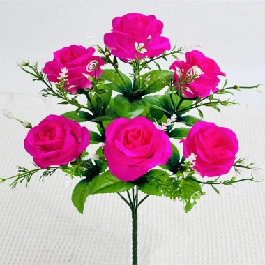 Combo 2 Cành 6 Bông Hồng Cao 36cm - Cành Hoa Giả Trang Trí Nhà, Đám Cưới, Giá 49k 3
