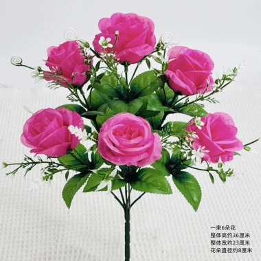 Combo 2 Cành 6 Bông Hồng Cao 36cm - Cành Hoa Giả Trang Trí Nhà, Đám Cưới, Giá 49k 7