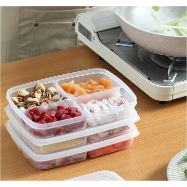 Combo 2 hộp nhựa 4 ngăn + khay ăn dặm chia ngăn nắp tiện lợi - Giá chỉ 26.700₫
