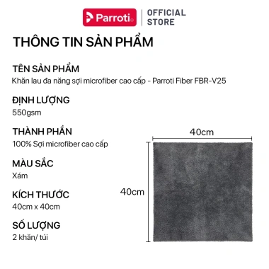 Combo 2 Khăn Lau Đa Năng Parroti Mira, Không Bụi Vải - Lau Kính, Bếp, Ô Tô - 49.500đ 9