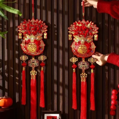 Combo 2 Khánh Túi Tài Lộc Phủ Nhung 2 Mặt Kim Tuyến Lấp Lánh Treo Tường Trang Trí Tết Nguyên Đán 2.026 Giá 75.000đ