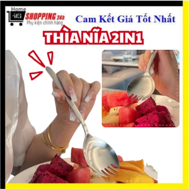 Combo 2 Muỗng Nĩa 2in1 Tiện Lợi Ăn Mì Bún Phở, Muỗng Trái Cây Độc Lạ Cán Dài