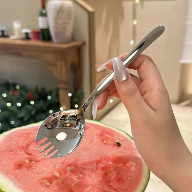 Combo 2 Muỗng Nĩa 2in1 Tiện Lợi Ăn Mì Bún Phở, Muỗng Trái Cây Độc Lạ Cán Dài