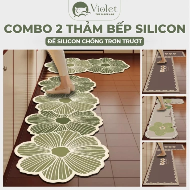 Combo 2 Thảm Bếp Silicon Cao Cấp Cực Thấm Hút, Họa Tiết Hoa Sang Trọng, Chống Trơn Trượt Giá Ưu Đãi 210.000 VND