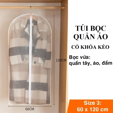 Combo 2 Túi Bọc Quần Áo Treo Tủ Chống Bụi, Trong Suốt, Dày, Có Khóa, Chống Thấm - Giá 29.900đ
