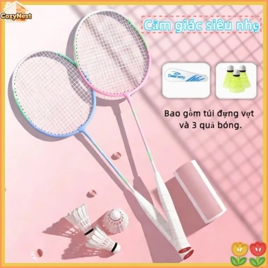 Combo 2 Vợt Cầu Lông Sợi Carbon + Túi & 3 Bóng – Gia Đình & Người Mới Tập