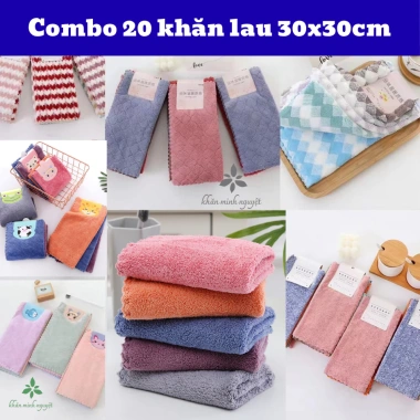 Combo 20 khăn lau lông cừu HQ 30x30cm - Mềm mại, thấm hút, không ra lông, dùng cho bếp, bàn ghế, kính, xe - Giá ưu đãi 64k