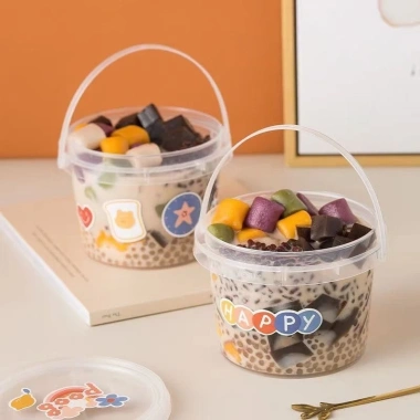 Combo 25 Xô Nhựa Mini 350ml-500ml Quai Nắp Đựng Charm Trà Sữa, Hoa Quả Dầm PP An Toàn Giá 27.850 VND 5