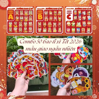 Combo 25/50/100 bao lì xì Tết 2.026 - chi bi phản quang dễ thương bé, chỉ 21.000 VND