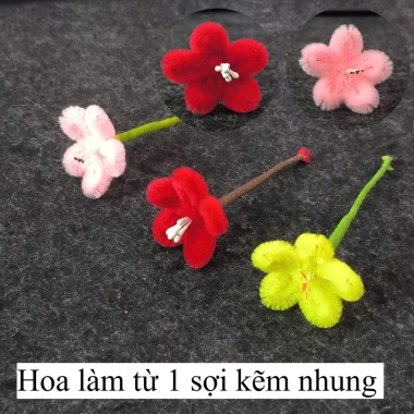Combo 25/50/100 Hoa Đào và Mai Kẽm Nhung Handmade - Bông Rời 3 Sợi Cao Cấp Trang trí Cây Tết, Giá chỉ 50.000đ