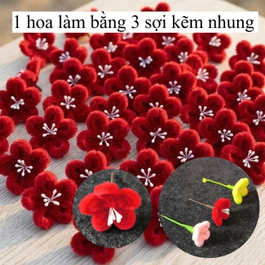 Combo 25/50/100 Hoa Đào và Mai Kẽm Nhung Handmade - Bông Rời 3 Sợi Cao Cấp Trang trí Cây Tết, Giá chỉ 50.000đ 10 Combo 25/50/100 Hoa Đào và Mai Kẽm Nhung Handmade - Bông Rời 3 Sợi Cao Cấp Trang trí Cây Tết, Giá chỉ 50.000đ 10