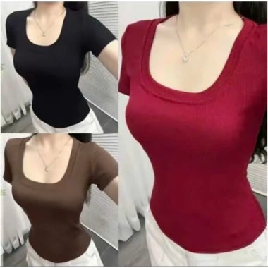 Combo 3 áo thun tăm lạnh Xả Lỗ Cuối Mùa - Áo cổ vuông ôm body, tôn dáng, thoáng mát, chỉ 49.900₫