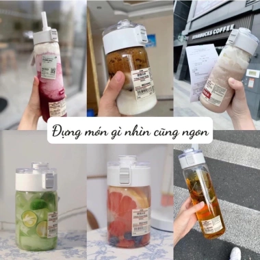 Combo 3 Bình Đựng Nước Nhựa BPA Free 350/550/800ml Nắp Đậy, Quai Đeo Thông Minh – 25.900₫