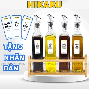 Combo 3 Chai Lọ Đựng Gia Vị Dầu Ăn HIKARU Thủy Tinh 500ml và Vòi Rót - Giá Ưu Đãi