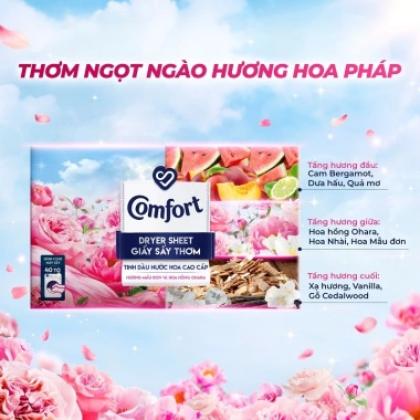 Combo 3 hộp Giấy Thơm Comfort Hương Mẫu Đơn, Hoa Hồng Ohara 40 tờ/hộp Dùng cho máy sấy, tủ quần áo 6