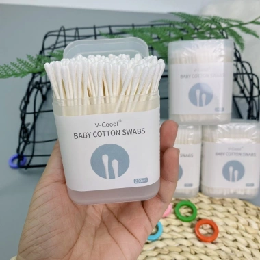 Combo 3 hộp Tăm Bông Vcool 200 Que Kháng Khuẩn, Mềm Mại 2 đầu tròn-dẹp cho Sơ Sinh & Gia Đình - Giá chỉ 40.998₫ 10