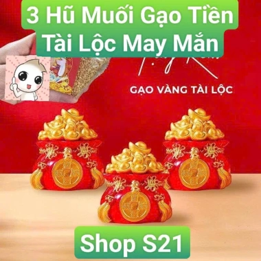 Combo 3 Hũ Đựng Gạo Muối Tiền Tài Lộc May Mắn Đặt Ban Thần Tài Ông Táo S21TT 19.000₫