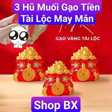Combo 3 Hũ Đựng Muối Gạo Tiền Tài Lộc May Mắn - Ban Thần Tài, Ông Táo, TTBX