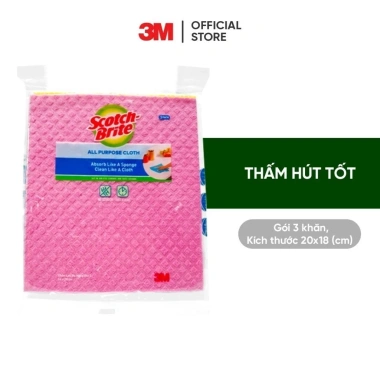 Combo 3 Khăn lau 20x18cm 3M Scotch-Brite Không để lại bụi, phân hủy 100% chỉ 61.000₫ 2