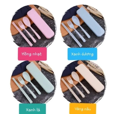 Combo 3 món Muỗng Đũa Nia Cá Nhân Nhựa Sinh Học - Giá chỉ 12.500 VND, giảm từ 15.375 VND