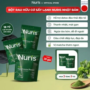Combo 3 tặng 2 quà Bột rau củ nguyên chất sấy lạnh Nuris Nhật Bản – Detox, ngừa táo bón, da đẹp, giá 900k (giá gốc 1.08tr)